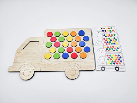 Montessori Eğitici Ahşap Strateji Ve Dikkat Geliştirme, Renk Eşleştirme (KAMYON) 25 Oyun Kartı
