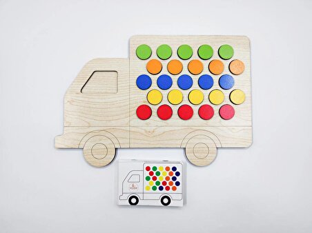 Montessori Eğitici Ahşap Strateji Ve Dikkat Geliştirme, Renk Eşleştirme (KAMYON) 25 Oyun Kartı