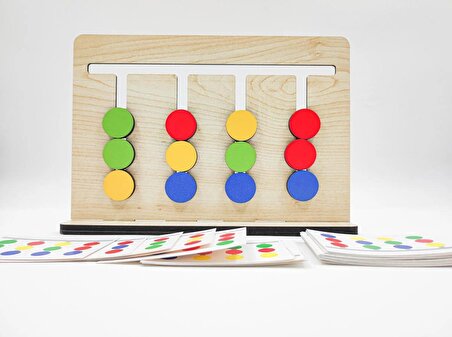 Montessori 4 Renk Rubik Abaküs Zeka Oyunu + 25 Oyun Kartı