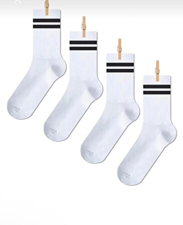 4'lü Siyah Çizgili Tenis Çorap