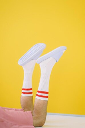 6 Çift Kırmızı Çizgili Tenis Çorap