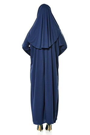 Tek Parça Namaz Elbisesi - Lacivert - 5015  ve  Seccade  ve  Zikirmatik - Üçlü Takım