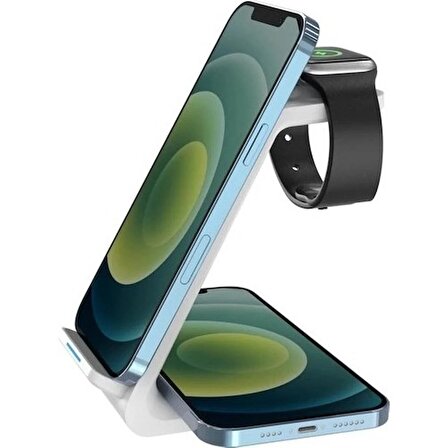 Apple iPhone Airpds Watch / Android 3-In-1 Uyumlu Kablosuz Wireless Şarjlı Standı