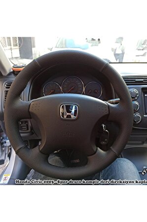 Honda Civic Vtec2 Araca Özel Direksiyon Kılıfı Direksiyon Uyumlu (NOKTALI DÜZ SİYAH DERİ)