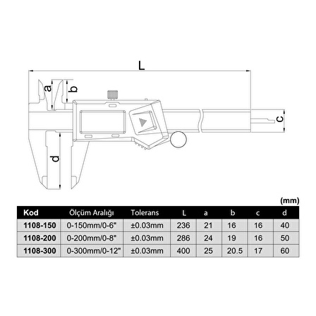 İnsize 1108-150 Dijital Kumpas