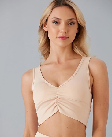 Aurafit Kadın Önü Büzgülü Arkası Çapraz Kaplı Croptop/Büstiyer