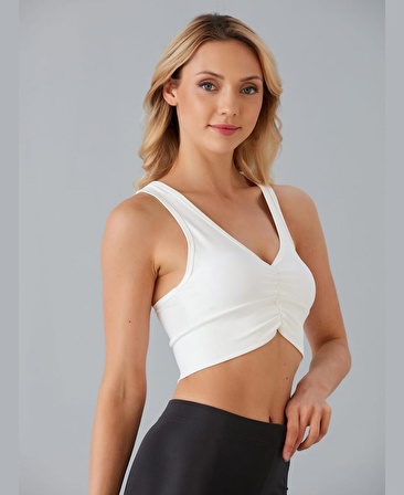 Aurafit Kadın Önü Büzgülü Arkası Çapraz Kaplı Croptop/Büstiyer