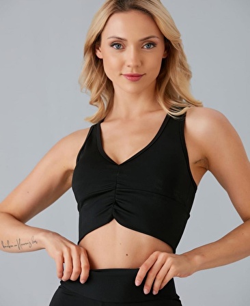 Aurafit Kadın Önü Büzgülü Arkası Çapraz Kaplı Croptop/Büstiyer