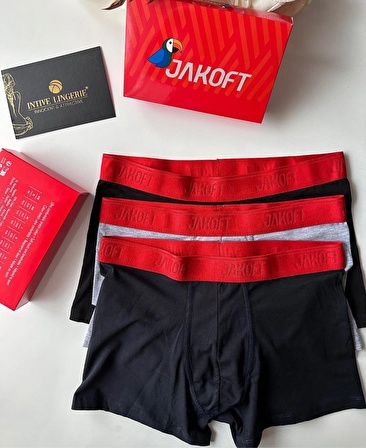 Jakoft Ultra Rahat Esnek %95 Pamuklu Üçlü Kutulu Erkek Boxer