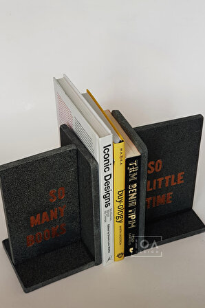 iodesign İMGE Siyah Bazalt Mermer Kitap Destekleri - Kitap Tutucu (2'li Set)