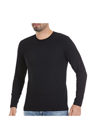 Likralı Pamuklu Uzun Kol Siyah Erkek T-shirt