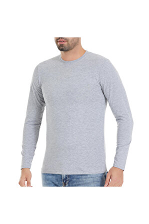 Likralı Pamuklu Uzun Kol Gri Erkek T-shirt