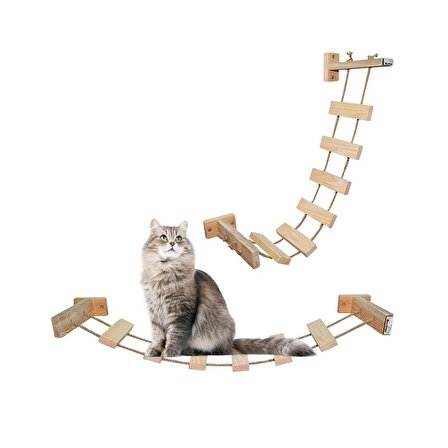 Barış Dizayn Doğal ahşap halatlı ipli kedi merdiveni kedi köprüsü duvar yürüyüş yolu kedi oyunu (75cm)
