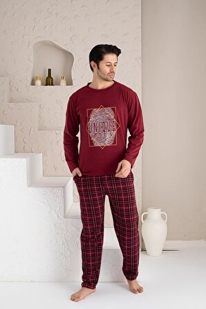 PUPOOL Pijama Ekose Alt Cepli Pijama Mevsimlik Pijama Uzun kollu Pijama Erkek Pijama Takımı