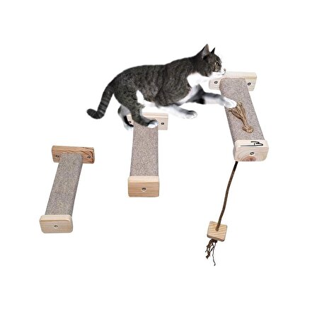 Barış Dizayn Tırmalamalı kedi basamağı kedi köprüsü duvar yürüyüş yolu kedi oyunu püsküllü parkur Kahve (3 adet)