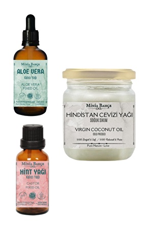 Hindistan Cevizi Yağı  150gr, Aloevera Sabit Yağı 30ml, Hint yağı 20ml %100 saf