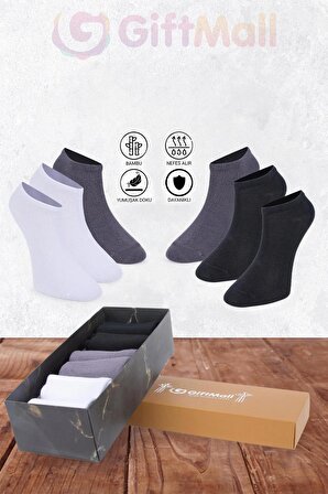 Bambu Kadın Patik Düz Çorap Dikişsiz Premium Kutulu 6'lı