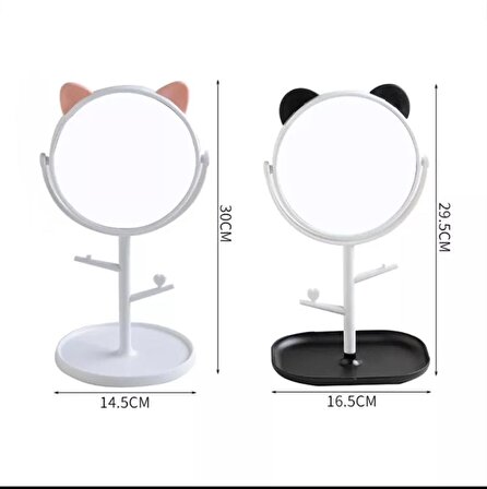 Kedi Kulaklı Masa Üstü Askılıklı Makyaj Aynası- Beyaz