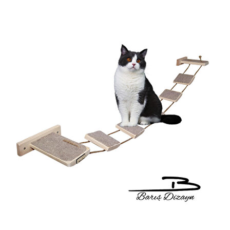Barış Dizayn Tırmalama halısı kaplı ipli kedi merdiveni kedi köprüsü duvar yürüyüş yolu parkur (120cm)
