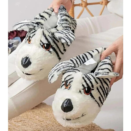 Keeba Zebra Çizgili Yumuşak Taban Köpek Figürlü Panduf