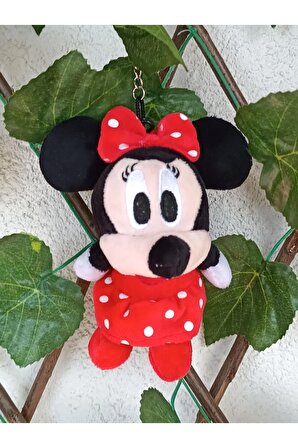 Kırmızı Elbiseli Pelüş Minnie Mouse Maskot Anahtarlık ve Çanta Süsü  Love