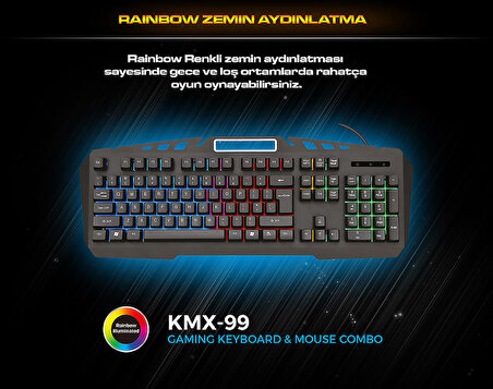 Everest KMX-99 Gökkuşağı Zemin Aydınlatmalı Oyuncu Klavye + Mouse