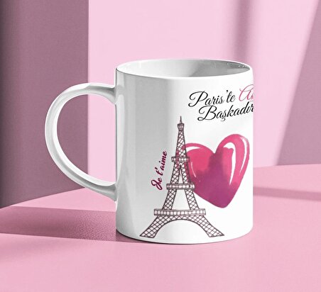 Paris'te Aşk Başkadır 14 Şubat Sevgililer Günü Hediyelik Baskılı Kupa Bardak