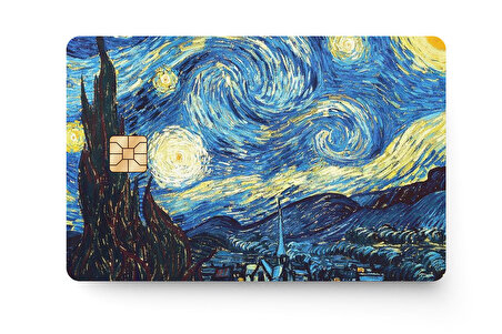 Van Gogh Yıldızlı Gece Kredi Banka Kartı Sticker Çip Yeri Açık