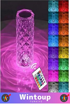 Kristal Elmas Masa Lambası Kumandalı 16 Renk Usb Şarjlı Dokunmatik Romantik Gül Işık Gece Lambası