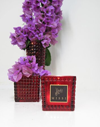 Yılbaşı Kırmızı Kristal Kare Cam Mumluk ve Tealight Seti (8x8 cm)