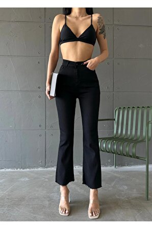 BT Siyah crop straight fit jean Kadın Pantolon