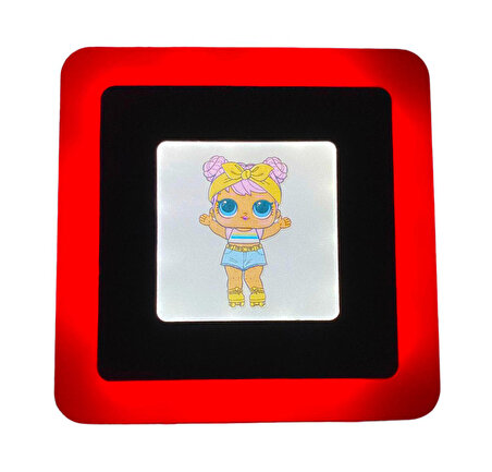Çocuk Odası Gece Lambası Veya Aydınlatma Lol Bebek Baskılı 3+3 watt Sıva Üstü Kare Led Spot 10cm Kırmızı-Beyaz(6500k)