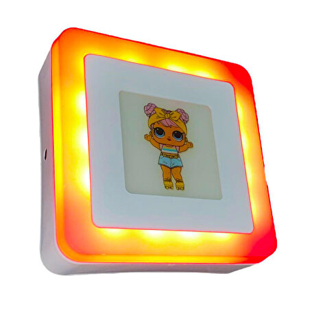 Çocuk Odası Gece Lambası Veya Aydınlatma Lol Bebek Baskılı 3+3 watt Sıva Üstü Kare Led Spot 10cm Kırmızı-Beyaz(6500k)