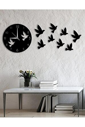 Kuş Tasarımlı Modern Dekoratif Ahşap Duvar Saati