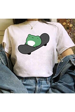 Kurbağa Kaykay Grafik Baskılı Tshirt