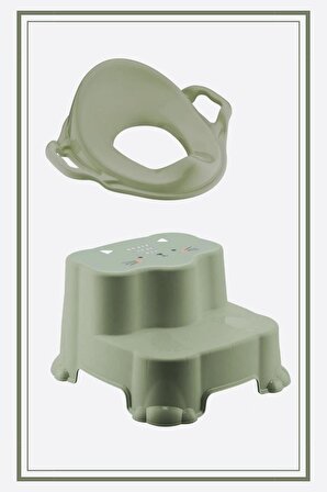 Kaydırmaz Çift Basamaklı Çocuk Taburesi Ve Kulplu Klozet Tuvalet Alıştırma Adaptörü 2'li Set