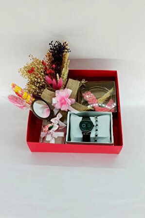 Kız Arkadaşa Sevgiliye Doğum Günü Hediyesi Saat Bileklik Çiçek Buketi Hediye Seti