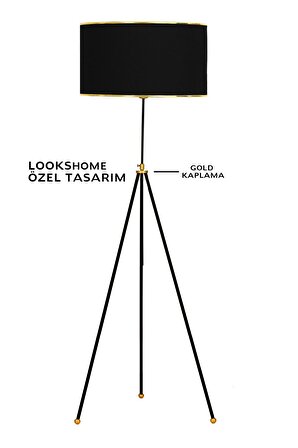 Siyah-gold(altın) Tripod Boyu Ayarlanabilir Metal Lambader - Gold Şeritli Siyah lambader-syh-mtl14