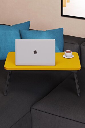 ArbenTedarik Renkli Laptop Sehpası Katlanabilir Yatak Koltuk Üstü Kahvaltı Bilgisayar Sehpası Sarı