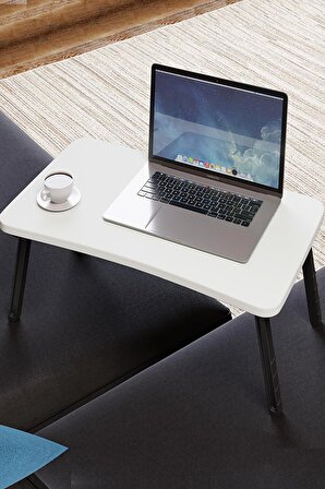 ArbenTedarik Renkli Laptop Sehpası Katlanabilir Yatak Koltuk Üstü Kahvaltı Bilgisayar Sehpası beyaz