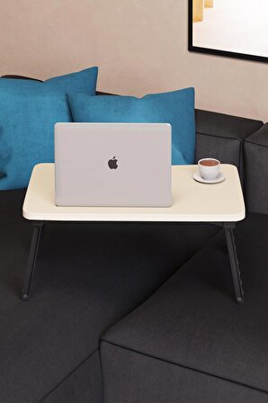 ArbenTedarik Renkli Laptop Sehpası Katlanabilir Yatak Koltuk Üstü Kahvaltı Bilgisayar Sehpası Krem