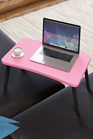 ArbenTedarik Renkli Laptop Sehpası Katlanabilir Yatak Koltuk Üstü Kahvaltı Bilgisayar Sehpası Pembe