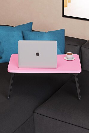 ArbenTedarik Renkli Laptop Sehpası Katlanabilir Yatak Koltuk Üstü Kahvaltı Bilgisayar Sehpası Pembe