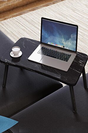 ArbenTedarik Renkli Laptop Sehpası Katlanabilir Yatak Koltuk Üstü Kahvaltı Bilgisayar Sehpası SiyahMermer