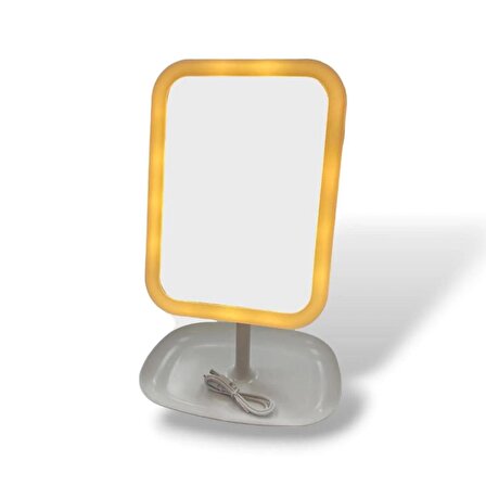 Ledli Dikdörtgen Şarjlı Makyaj Aynası Beyaz
