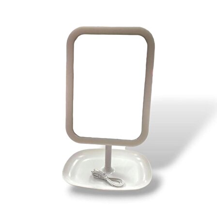 Ledli Dikdörtgen Şarjlı Makyaj Aynası Beyaz