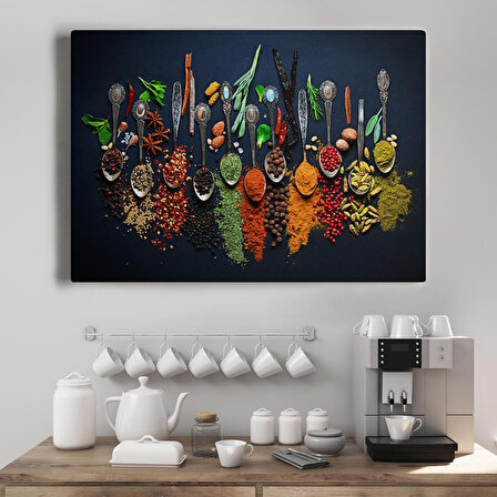 LilaFil Mutfak Masasındaki Baharatlar Dekoratif Kanvas Tablo ( TEK PARÇA )