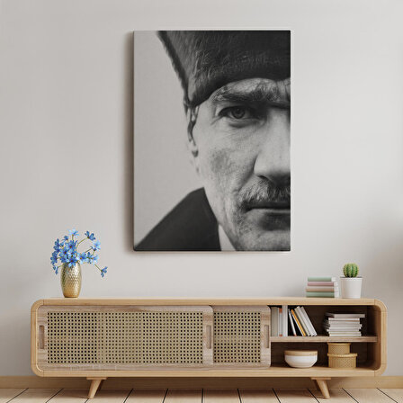 LilaFil Atatürk Portre Tablosu Mustafa Kemal Atatürk Dikdörtgen Dekoratif Kanvas Tablo
