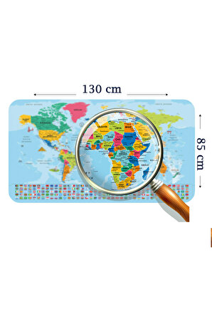 Dünya Haritası Eğitici Ülke Bayraklı Türkçe Harita Çocuk Odası Genç Odası Duvar Sticker 3865bayrak- XL 130 x 85 cm