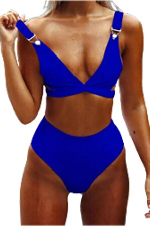 
Özel Tasarım Yüksek Bel Bikini Takım Mavi